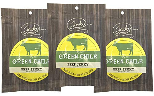 Jerky.coms Green Chile Beef Jerky - 3 PACK - All-Natural No Added Preservatives No Added Nitrites or Nitrates - 7.5 total oz.
