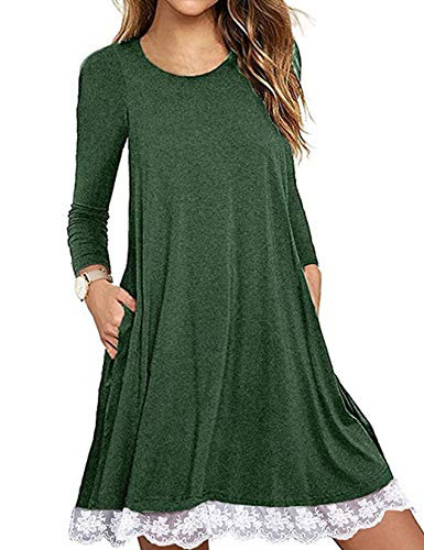 Halife Womens Long Sleeve Tunic Dress Summer Fall T-Shirt Dress with Pockets GreenXXL