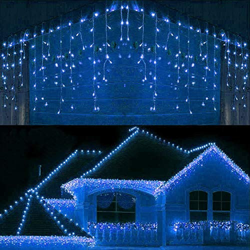 Lomotech LED Icicle Lights 400 LED 26 Ft 8 Modes with 80 Drops Icicle Christmas Lights Waterproof Connectable Outdoor Icicle String Lights for Holiday Christmas Wedding Decorations -Blue- Lomotech LED Icicle Lights 400 LED 26 Ft 8 Modes with 80 Drops Icicle Christmas Lights Waterproof Connectable Outdoor Icicle String Lights for Holiday Christmas Wedding Decorations -Blue-