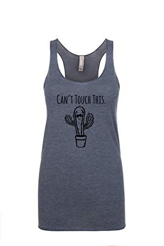 Cant Touch This Cactus Tee Womens Graphic Racerback Tank Top Funny Gift for Her Shirts with Sayings Yoga Tee Indigo or Heather White