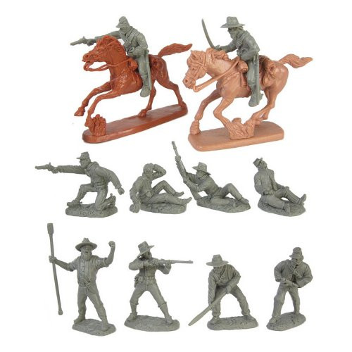 Civil War Wounded Artillery & Cavalry Plastic Army Men: Set of 10 GRAY 54mm Figures and 2 Horses - 1:32 scale