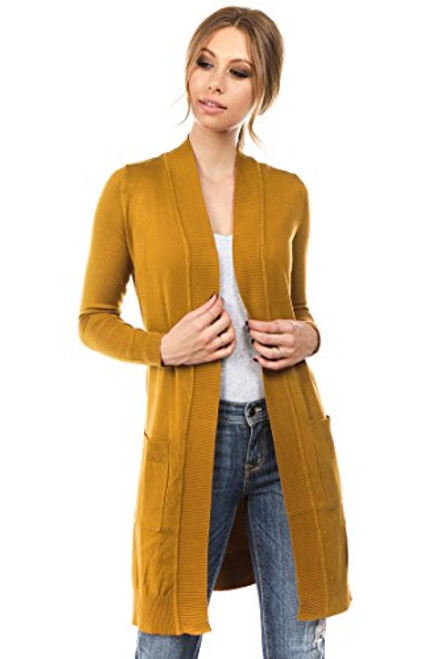 CIELO Womens Long Sleeve Sweater Duster Cardigan Mustard Large