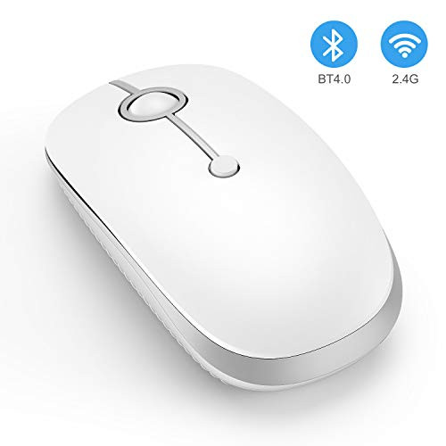 Wireless Bluetooth Mouse, Jelly Comb Slim Dual Mode 2.4GHz Wireless and Bluetooth Mouse with 2400 DPI for PC, Laptop, Mac, Windows (White and Silver)
