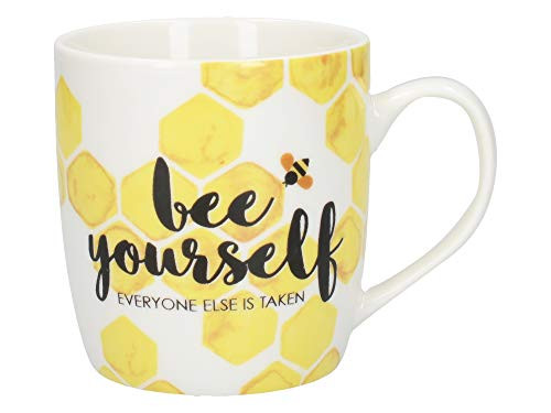 Creative Tops OTT Barrel-Shaped Coffee Mug / Coffee Cup with Bee Yourself Design Fine China White / Yellow 390 ml