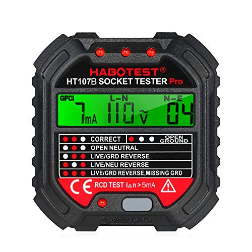 90-250V Socket Tester ?KKmoon Outlet Tester with Voltage Display 90-250V Socket Tester Automatic Electric Circuit Polarity Voltage Detector Breaker Finder HT107D