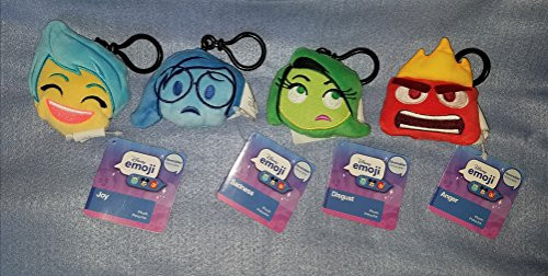 Disney Inside Out Reversible Plush Emoji Backpack Clip Keychain Set: Joy - Sadness - Anger - Disgust