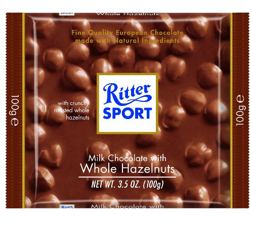 Ritter Sport Bars Milk Chocolate with Whole Hazelnuts 3.5 Ounce -Pack of 10-