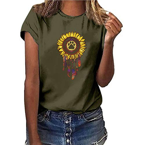 Meikosks Womens Sunflower Short Sleeve T Shirt Print Round Neck Blouses Multicolor Loose Tops Army Green Meikosks Womens Sunflower Short Sleeve T Shirt Print Round Neck Blouses Multicolor Loose Tops Army Green
