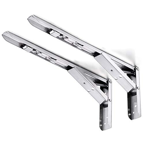 Folding Wall Shelf Brackets Heavy Duty Stainless Steel Shelf Bench Table for Living Room Bedroom Bathroom Foldable Triangle Brackets Max Load 70kg 2pcs
