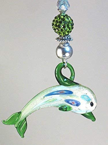 Cool Green Dolphin and Rhinestone with Colorful Faceted Glass Ceiling Fan Pull Chain