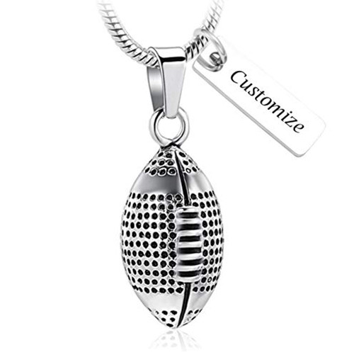 Cremation Jewelry - Rugby Pendant Necklace Men Jewelry Fashion Wheat Chain American Style Football Pendant -Steel-3-