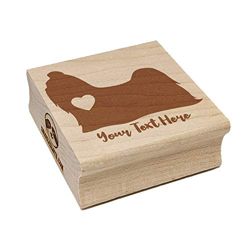 Shih Tzu Dog with Heart 1 Line Custom Personalized Square Rubber Stamp - 1.25in Small