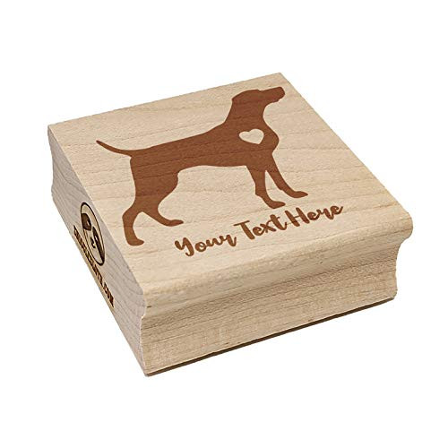 Weimaraner Dog with Heart 1 Line Custom Personalized Square Rubber Stamp - 1.25in Small