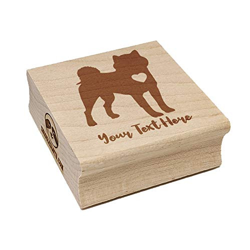 Shiba Inu Dog with Heart 1 Line Custom Personalized Square Rubber Stamp - 1.25in Small