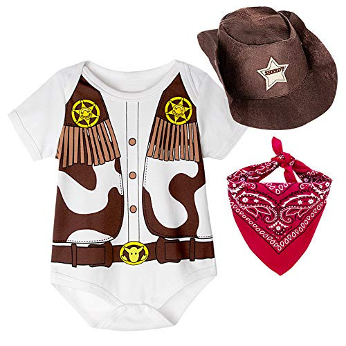 COSLAND Infant Baby Boys Halloween Cowboy Bodysuits Brown 12-18 Months