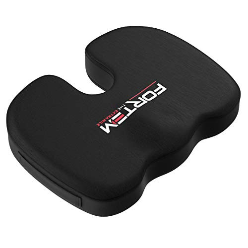 Car Seat Cushion by FORTEM | Orthopedic Memory Foam Pillow For Office Computer Chair & Wheelchair | Provides Coccyx Tailbone & Sciatica Pain Relief | Improves Posture | No-Slip Bottom | Washable Cover