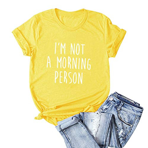 Vedolay Shirts for Women Fashion Round Neck Cute Letter Print Tee Shirt Funny Casual Short Sleeve T-Shirt Top Blouses -Yellow XX-Large-