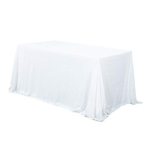 BalsaCircle TRLYC 60 x 102-Inch Rectangular Sequin Tablecloth White for Wedding Party Christmas Day-White