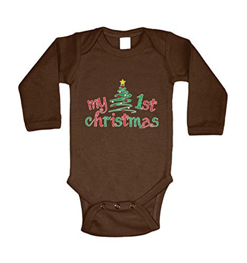 Haase Unlimited My 1st Christmas - Tree Ornaments Star Long Sleeve Bodysuit -Brown 18 Months- Haase Unlimited My 1st Christmas - Tree Ornaments Star Long Sleeve Bodysuit -Brown 18 Months-