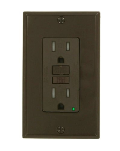 Leviton X7599 SmartlockPro Slim GFCI Tamper-Resistant Receptacle with LED Indicator 15-Amp Brown