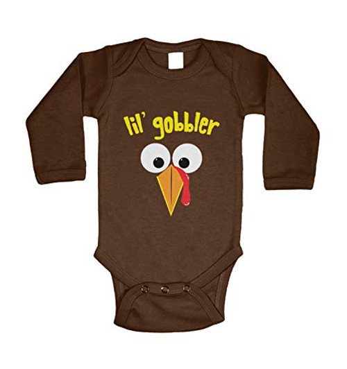 Haase Unlimited Lil Gobbler - Turkey Face Thanksgiving Long Sleeve Bodysuit -Brown 6 Months- Haase Unlimited Lil Gobbler - Turkey Face Thanksgiving Long Sleeve Bodysuit -Brown 6 Months-