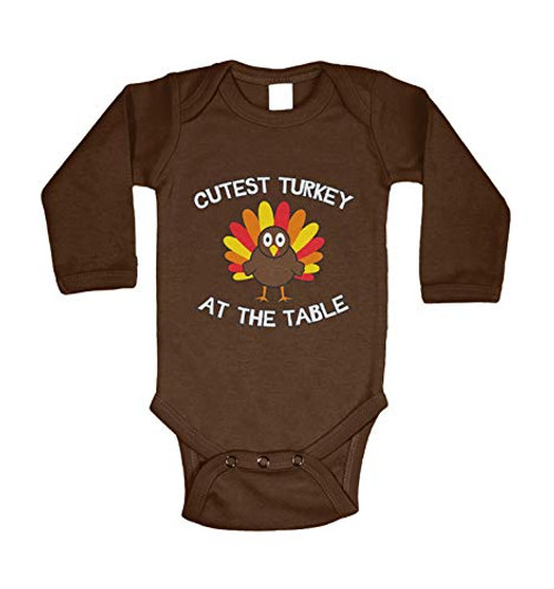 Haase Unlimited Cutest Turkey at The Table - Adorable Long Sleeve Bodysuit -Brown 12 Months- Haase Unlimited Cutest Turkey at The Table - Adorable Long Sleeve Bodysuit -Brown 12 Months-