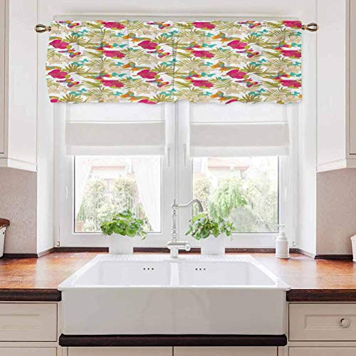 carmaxs Hawaiian Window Treatment Supplies Tropical Frangipani and Hibiscus Blossoms Exotic Butterflies with Palm Leaves 42 inch x 18 inch Multicolor