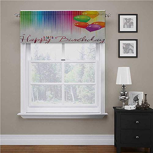 Adorise Window Valance Rainbow Colored Striped Backdrop Balloons Stylized Lettering Candles Artwork Prit Pole Pocket Curtain/Drape Panels for Living Room Kitchen Bedroom Multicolor 42 x 18 Inch