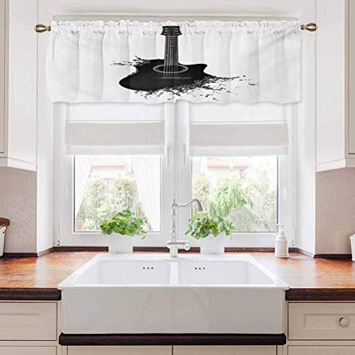carmaxs Guitar Valances for Bathroom Monochrome Musical Instrument with Strings Acoustic Color Splashes Creative Outlet 42 inch x 18 inch Black White