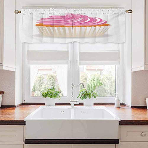 carmaxs Orange and Pink Bathroom Window Curtain Illustration of a Pink Cupcake Celebration Delicious Dessert Baking 42 inch x 18 inch Pink Orange Cream