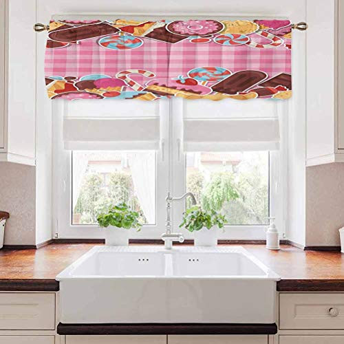 Ice Cream Thermal Insulated Curtain Valance Candy Cookie Sugar Lollipop Cake Ice Cream Girls Design 42 inch x 18 inch Baby Pink Chestnut Brown Caramel