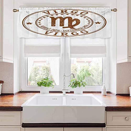 Zodiac Virgo Window Scarf Astrology Grunge Rubber Stamp Design with Stars and Dates Retro Sign 42 inch x 18 inch Brown and White