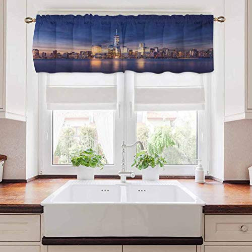 City Window Scarf New York Skyline Manhattan After Sunset Metropolis Downtown Urban Panorama USA 42 inch x 18 inch Navy Blue Peach
