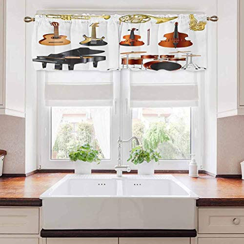 carmaxs Music Bathroom Window Curtain Collection of Musical Instruments Symphony Orchestra Concert Composition Theme 42 inch x 18 inch Multicolor