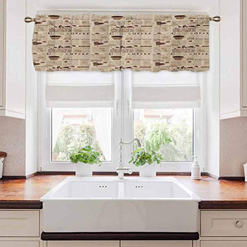 carmaxs Modern Window Treatment Supplies Newspaper Nostalgic Background with Coffee Cups and Writing Art 42 inch x 18 inch Sand Brown and Umber