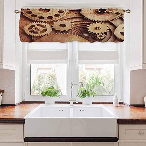 carmaxs Industrial Kitchen Window Curtains Inside The Clocks Theme Gears Mechanical Device in Steampunk Style 42 inch x 18 inch Cinnamon