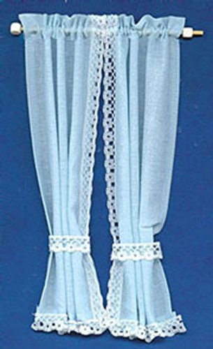 Melody Jane Dollhouse Baby Blue Curtains Drapes on Rail Miniature 112 Window Accessory