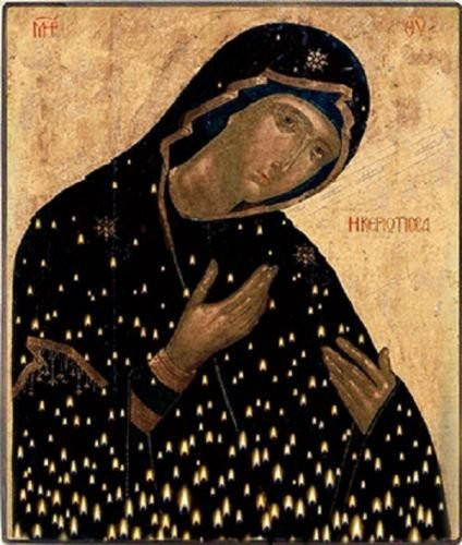 Artel Russ Theotokos Kiriotissa"andle Stand" Russian Religious Icon Canvas Decor on Wood
