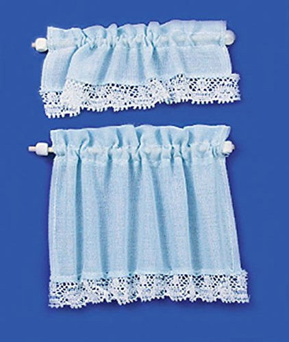 Melody Jane Dollhouse Blue Curtain  and  Pelmet Set on Rails Miniature 112 Window Accessory