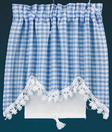 Melody Jane Dollhouse Blue Gingham Curtain  and  Roller Blind Miniature Window Accessory