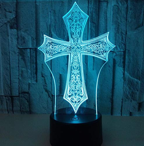 epicurism Latin Cross 3D Night Light Creative Electric Illusion 3D Lamp Led 7 Color Changing USB Touch Desk Lamp for Kids Gift Bluetooth Control