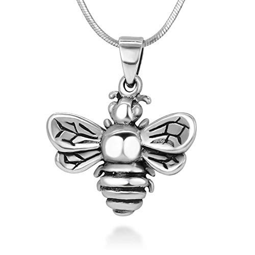 Handmade 925 Oxidized Sterling Silver Queen Honey Bee Little Bumblebee Women Pendant Girls Necklace Gifts Jewelry