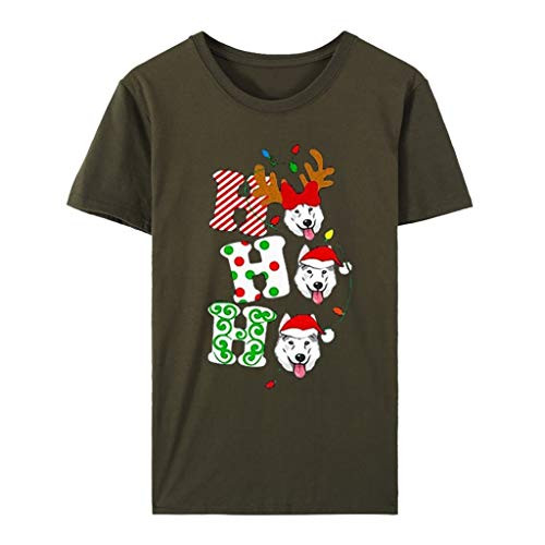 Sumen Ho Ho Ho Santas Hat Shirt Women Christmas Holiday Short Sleeve Letter Print Tee Top Army Green