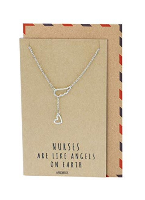Quan Jewelry Nurse Angel Wings Heart Necklace Angel on Earth Nursing Themed Pendant Thank You Gifts for RN Nurses Retirement Graduation Gift For BFF - 100 percent Handmade