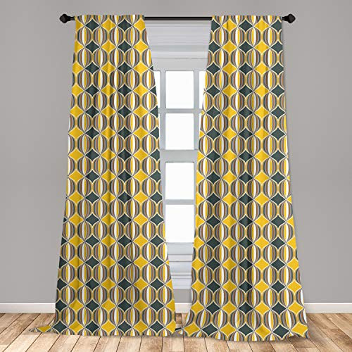 Ambesonne Geometric Window Curtains Ornate Curved Stripes in Circles Contemporary Abstract and Retro Style Lightweight Decorative Panels Set of 2 with Rod Pocket 56 inch x 84 inch Yellow White Ambesonne Geometric Window Curtains Ornate Curved Stripes in Circles Contemporary Abstract and Retro Style Lightweight Decorative Panels Set of 2 with Rod Pocket 56 inch x 84 inch Yellow White