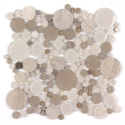 Timber White Marble and Glass Mix Bubble Circle Glass Mosaic Tile