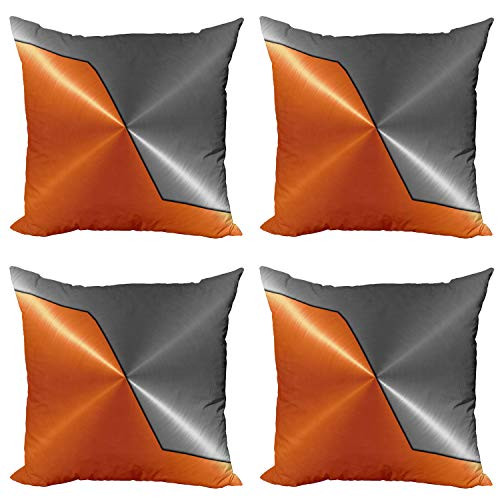 Ambesonne Orange and Grey Throw Pillow Cushion Case Pack of 4 3D Style Machinery Structure Image Detailed Vivid Modern Contrast Colors Modern Accent Double-Sided Digital Printing 18 inch Orange Grey