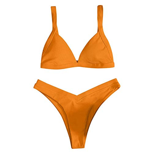 JPQOW Swimsuits for Women Bikini Bathing Suits Triangle Set Solid Color Two Pieces
