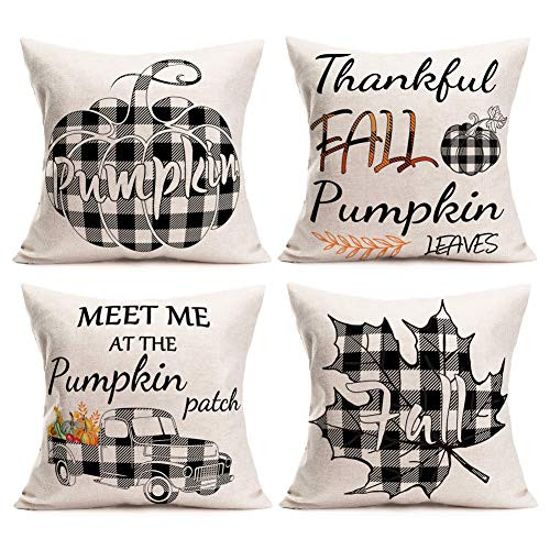 Gulidi Fall Decorative Pillow Covers Farmhouse Decor Grey Buffalo Plaids Pumpkin Patch Maple Leaves Outdoor Fall Pillows Cotton Linen Harvest Truck Throw Pillow Case Cushion Cover 18x18 Inch Set of 4 Gulidi Fall Decorative Pillow Covers Farmhouse Decor Grey Buffalo Plaids Pumpkin Patch Maple Leaves Outdoor Fall Pillows Cotton Linen Harvest Truck Throw Pillow Case Cushion Cover 18x18 Inch Set of 4