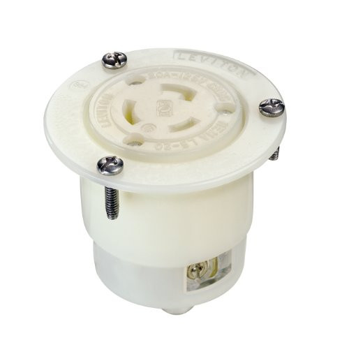 Leviton 2316 20 Amp, 125 Volt, NEMA L5-20R, 2P, 3W,  Locking Flanged Outlet, Industrial Grade, Grounding, White
